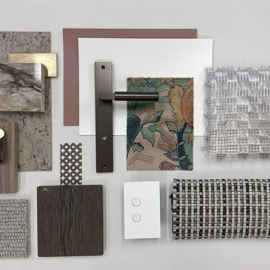 'Rich Earth' materials board styled by Hayley Dryland