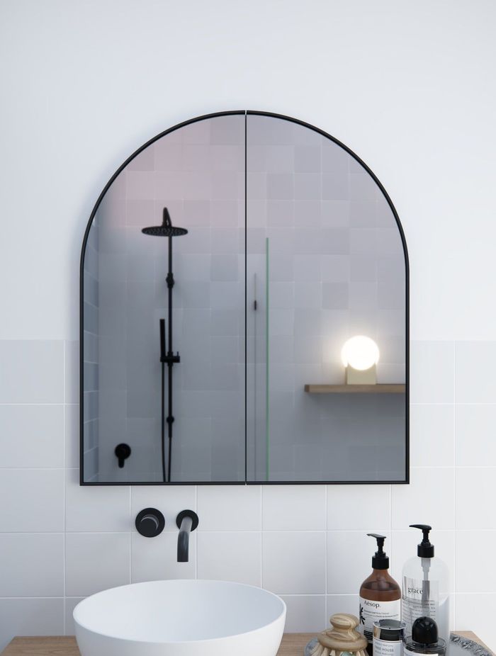 Arch mirrors have a traditional feel, but they work well in modern bathrooms. Featured product: Arch Mirror Cabinet