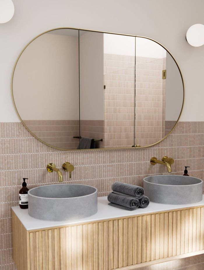 A chic pill-shaped bathroom mirror that adds a touch of quirky charm to your bathroom. Featured product: Pill Mirror Cabinet
