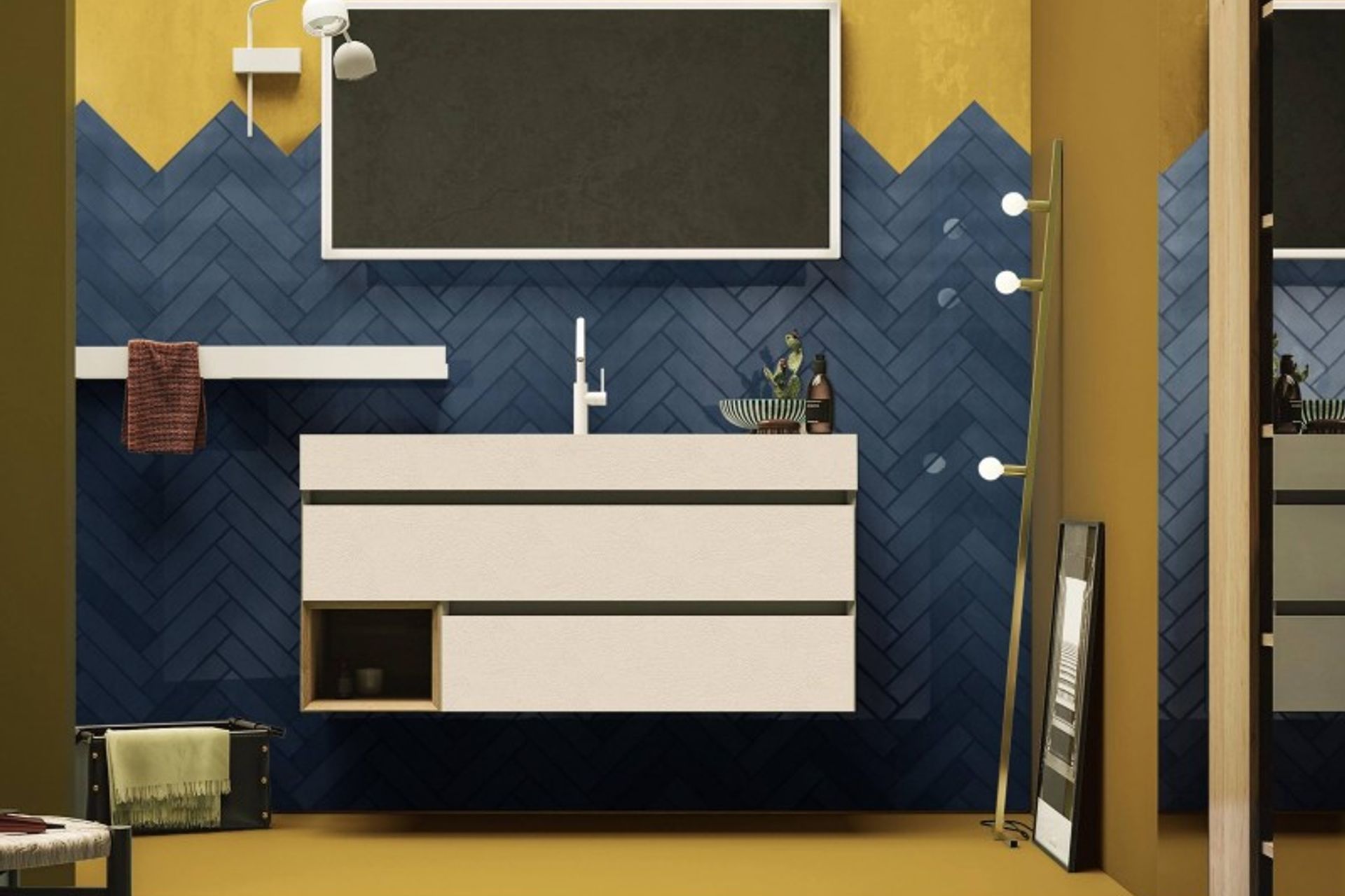 Example of adding colour to bathroom |(Photo credit: Tile Depot)