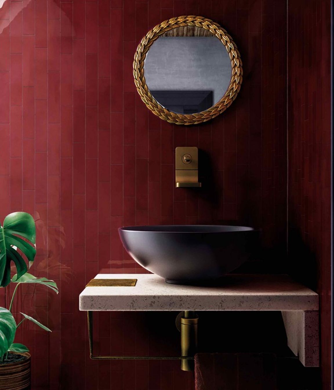 Red accent wall |(Photo credit: Tile Depot)