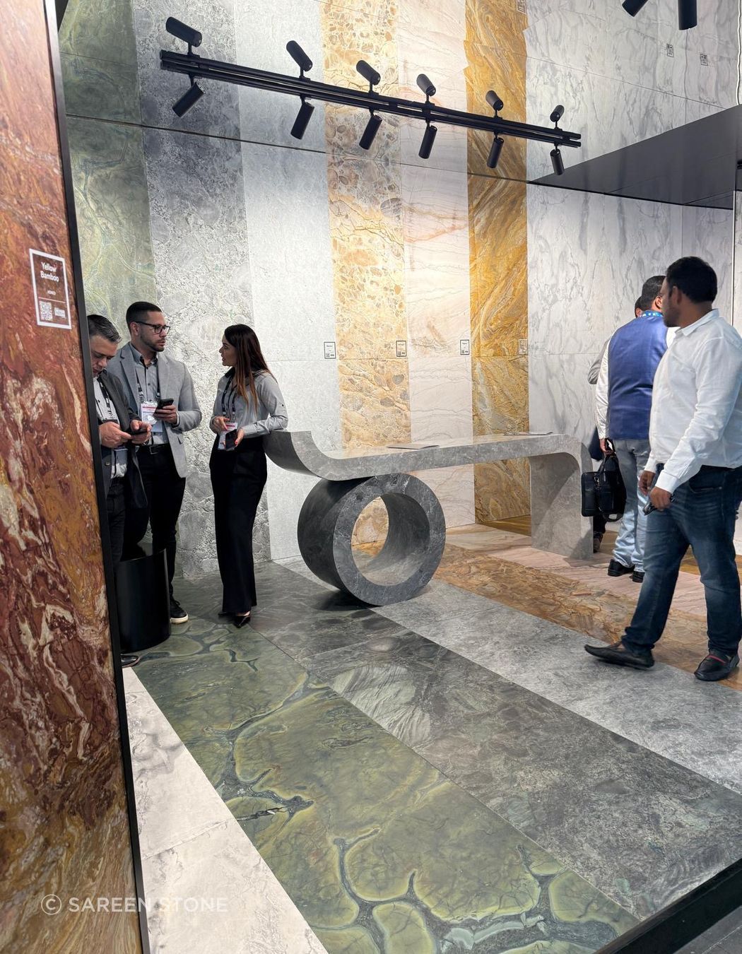 The range on display at Marmomac is incredible, from earthy greens and rich tobacco tones to soft neutrals. Each slab tells a different story, and seeing them at this scale helps you understand how they'll work in real spaces. This is where inspiration happens.