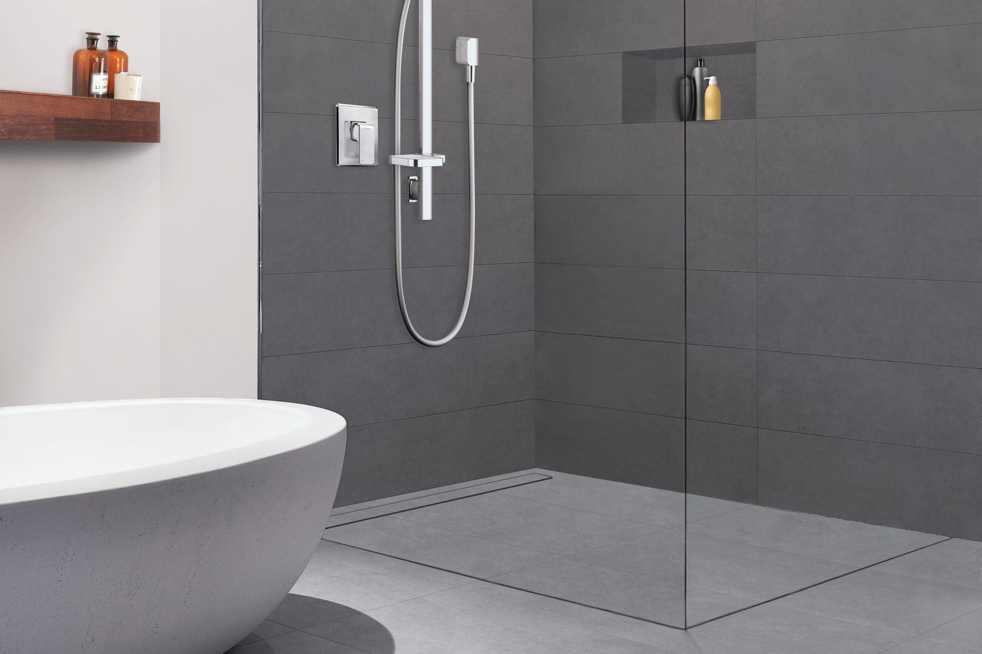 The Marmox Shower Base System works perfectly as an integral part in the design of a wet room