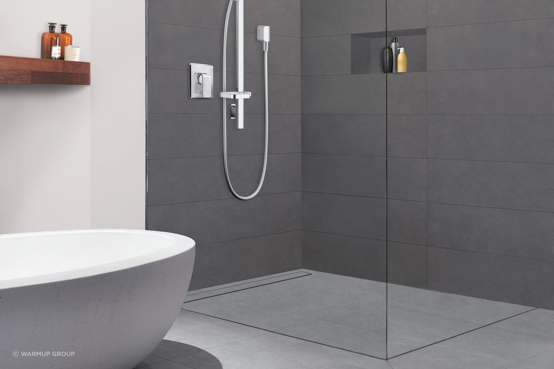 The Marmox Shower Base System works perfectly as an integral part in the design of a wet room