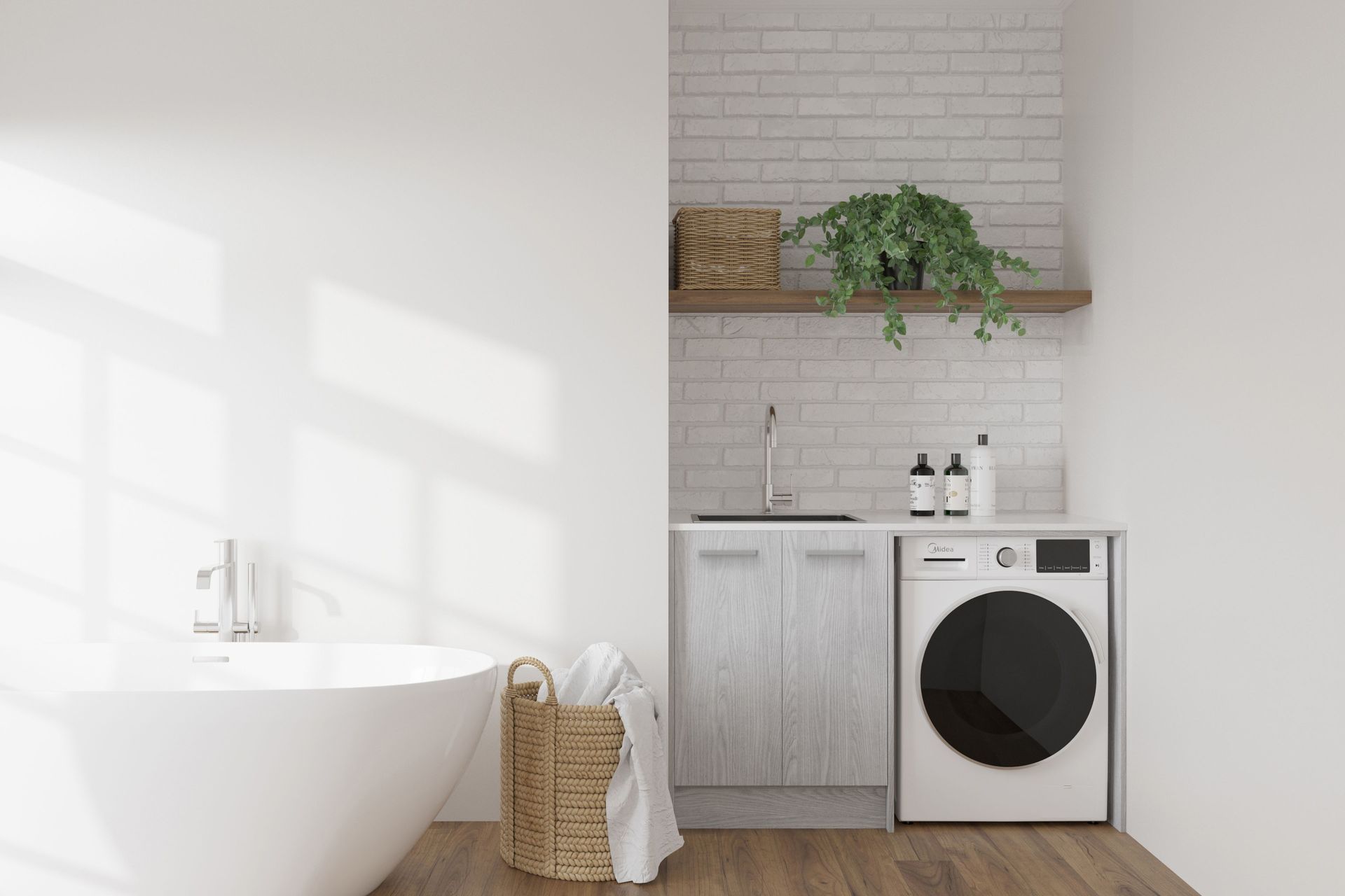 The Matakana modular laundry in winter birch.