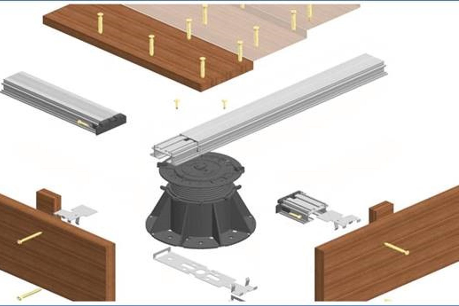 Exploded diagram showing installation of the Modas system.