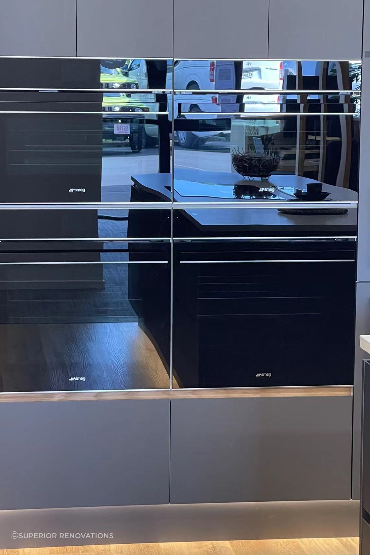 In built 2 Ovens, Microwave, and Steamer Oven from SMEG – Can be seen in our kitchen showroom in Auckland