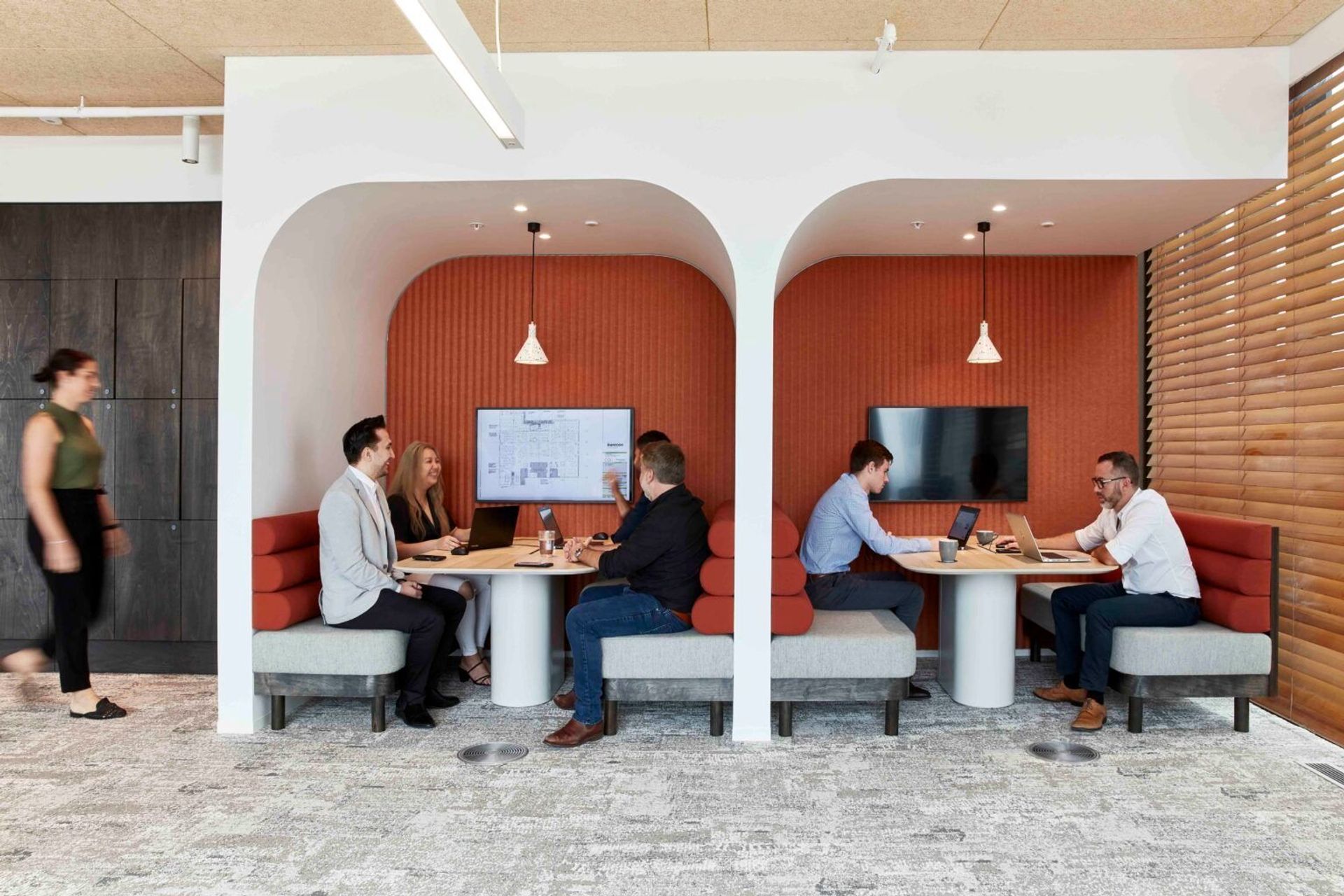 Meeting booths at Australian construction company Shape’s office in Sydney, by Siren Design