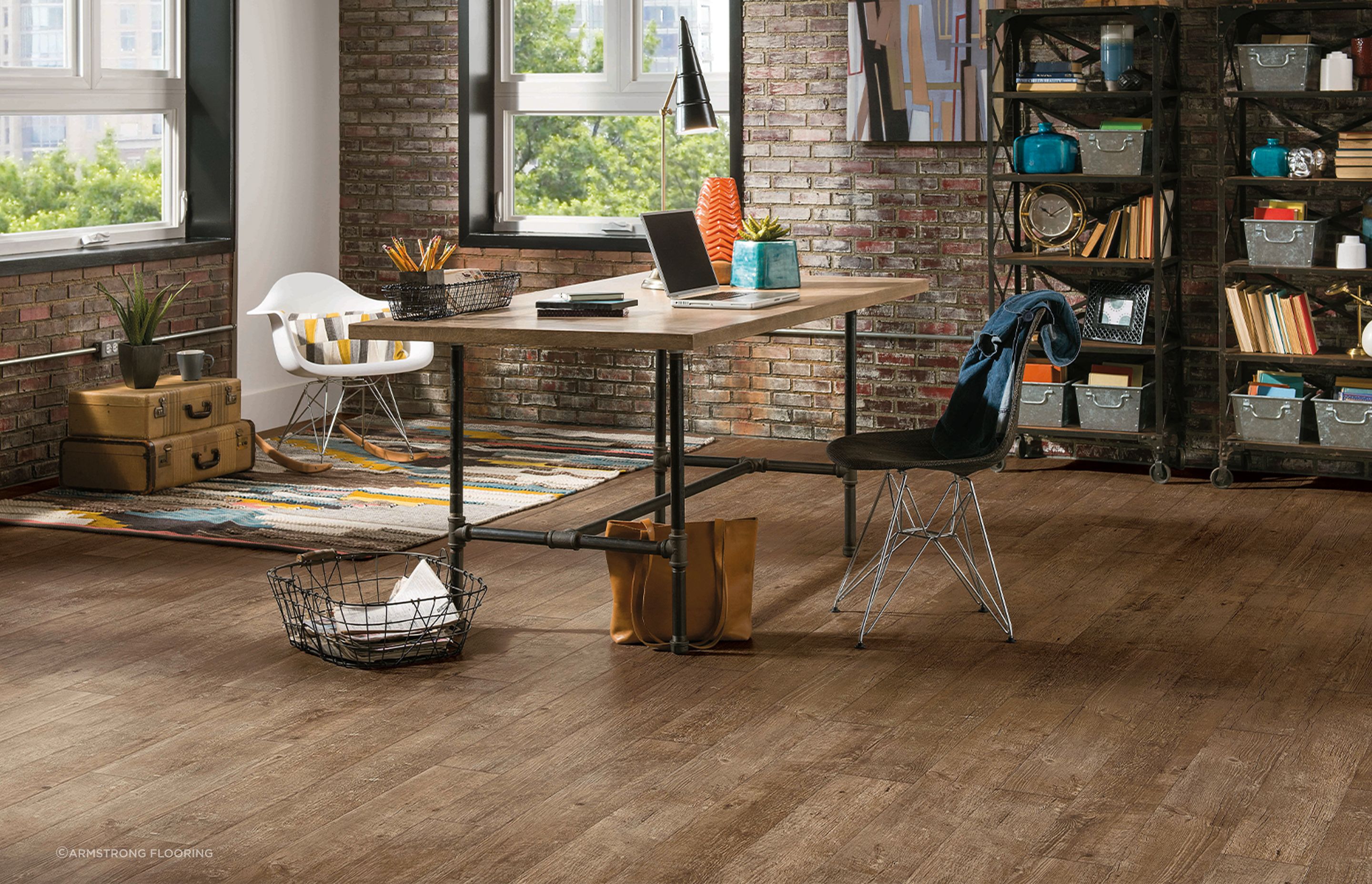 Vinyl flooring or luxury vinyl flooring is a popular choice for home offices.