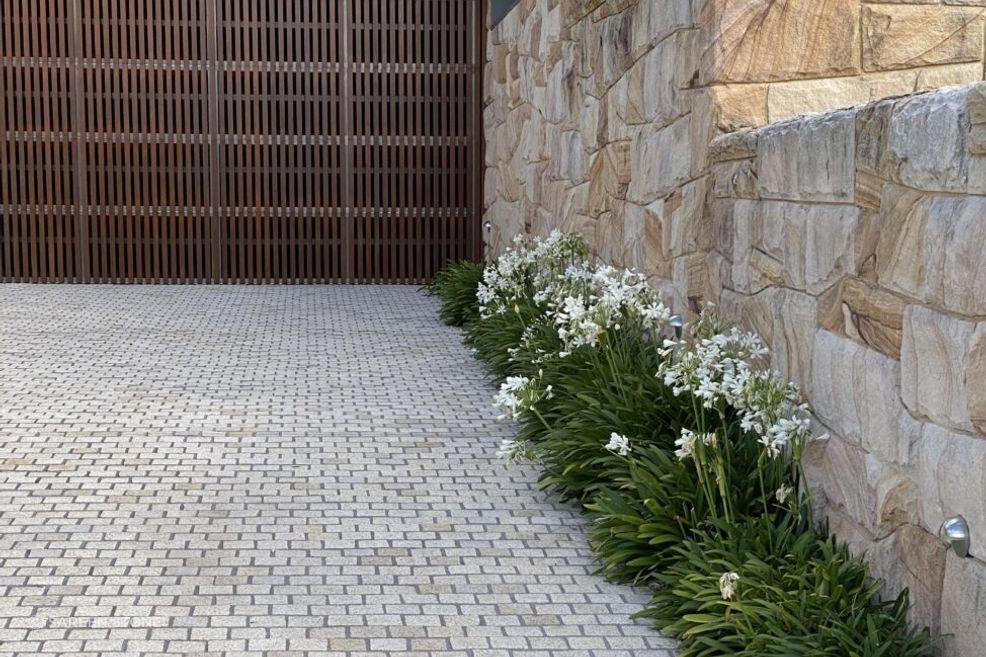 Desert Sand Cobblestones with a bush hammered finish.