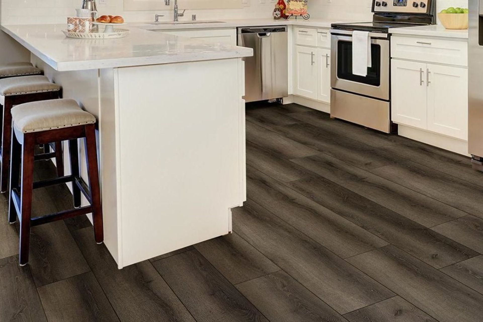 Neptune Stone Polymer composite tiles (SPC) used in the kitchen. (Tile Depot 2021)