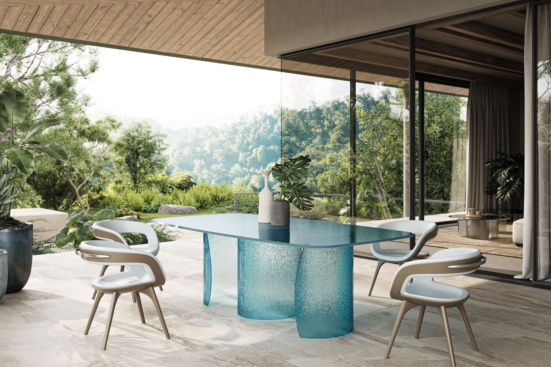 Petalo dining table is available as a round or rectangle top