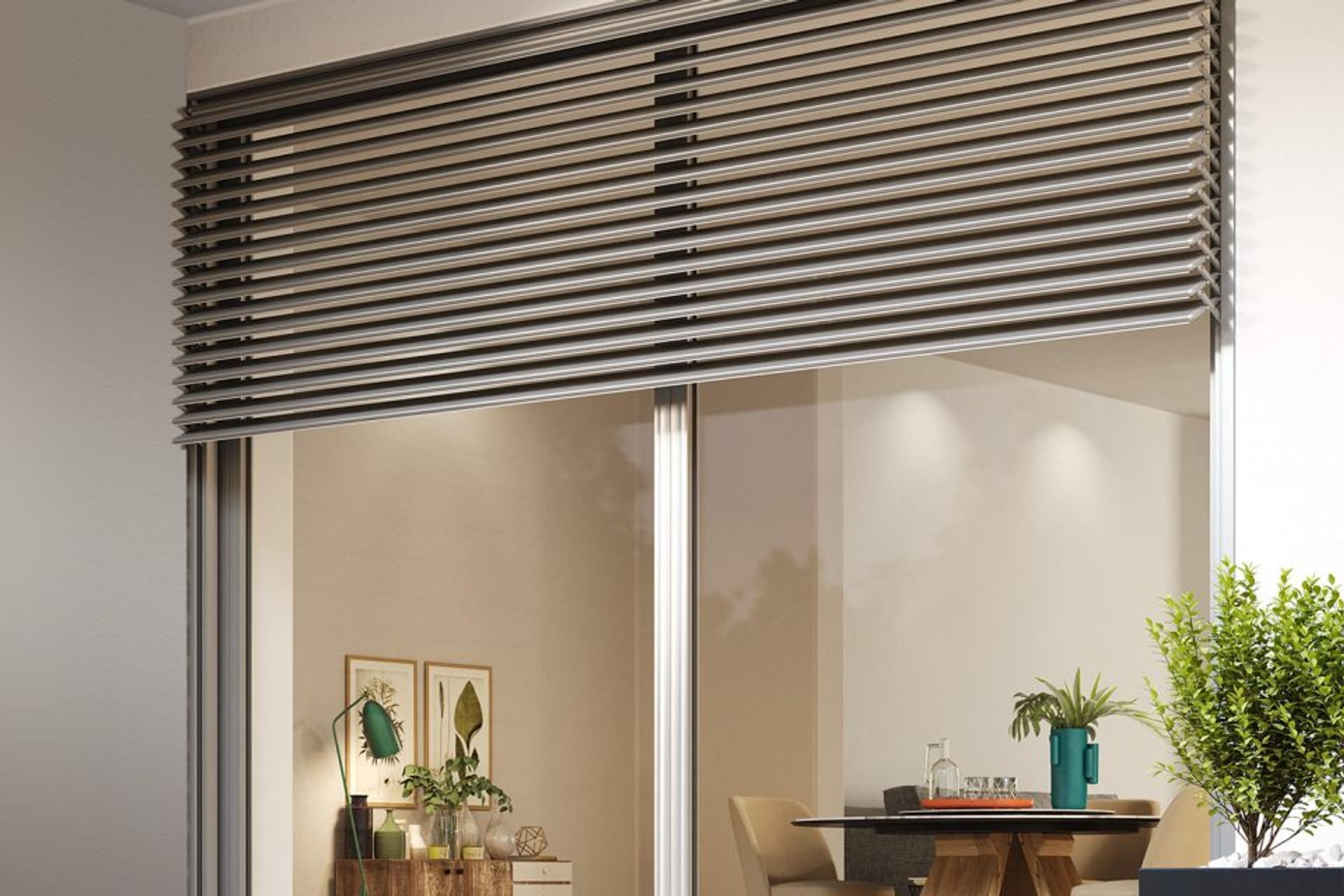 The elegant Oskura Retractable Louvre from Adlux is available with both vertical and horizontal movement.