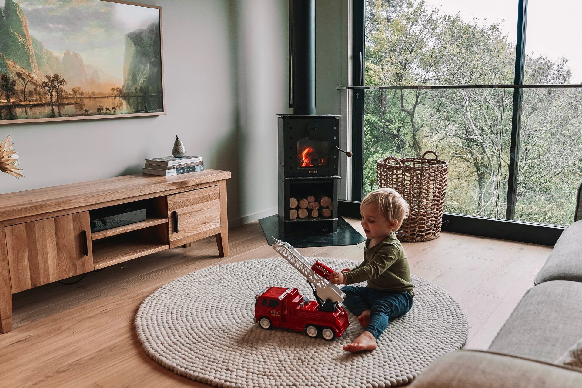 Leo playing in front of Willem's beloved fireplace.