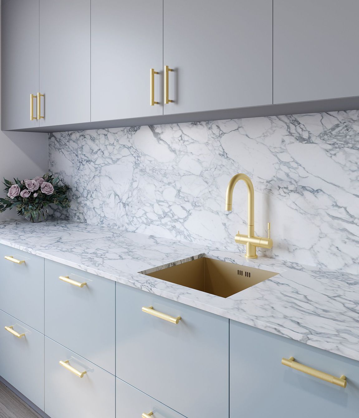 The Orizon cabinet handle in Matte Satin Brass knurled cabinet handle comes in a range of sizes.