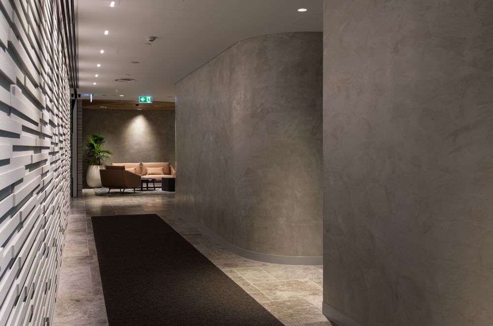 Finished with the traditional Japanese plaster form, Otsumigaki, the plaster finish for this project was coloured Resene Silver Chalice.