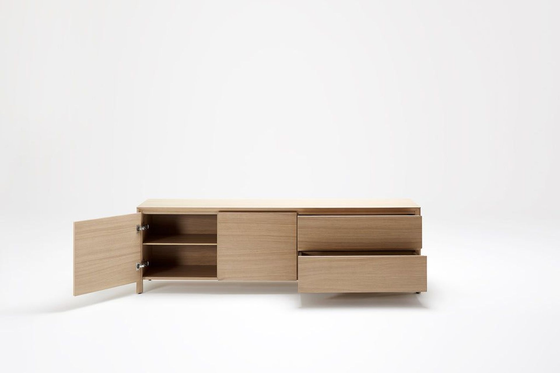 Otway entertainment unit legs, outer frame & top are constructed from solid Oak & drawers veneered to match