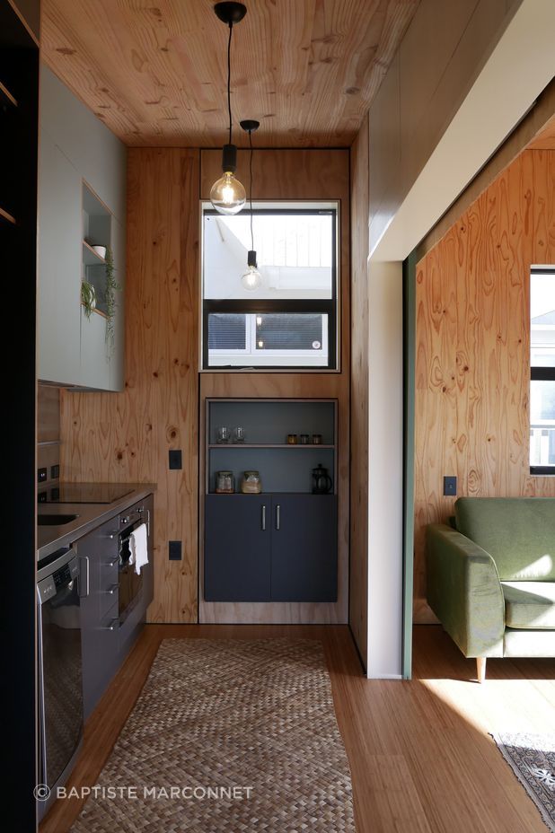 In this home, the services module connects with the multi-use module.