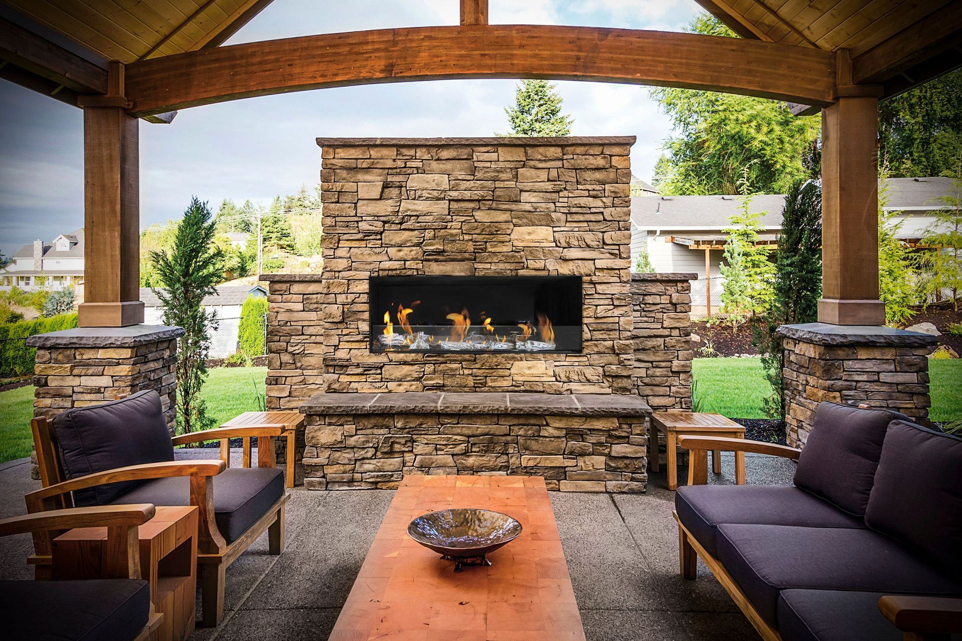 The right outdoor fireplace can be the focal point of an outdoor living area