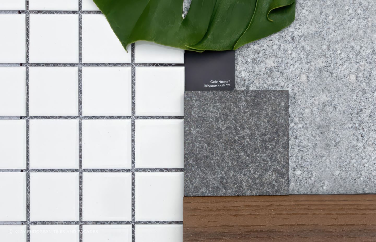 MONOTONE MELBOURNE

Residential White 48x48mm with Ash Granite (background tile) and Panther Black Granite (small swatch) from Pavers Plus