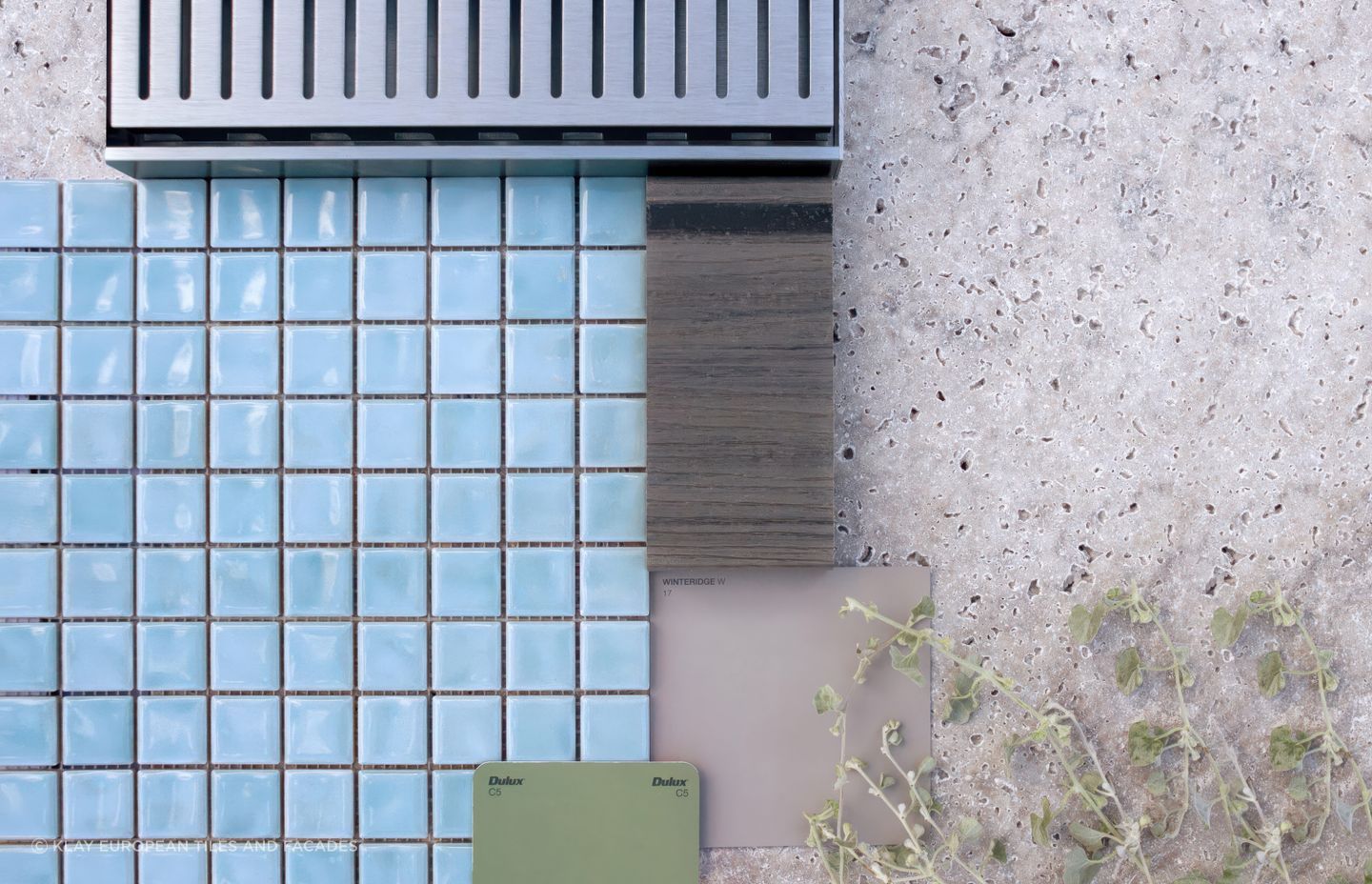 METAL &amp; ICE
Amano Ice Blue 25x25mm with Silver Travertine from Pavers Plus