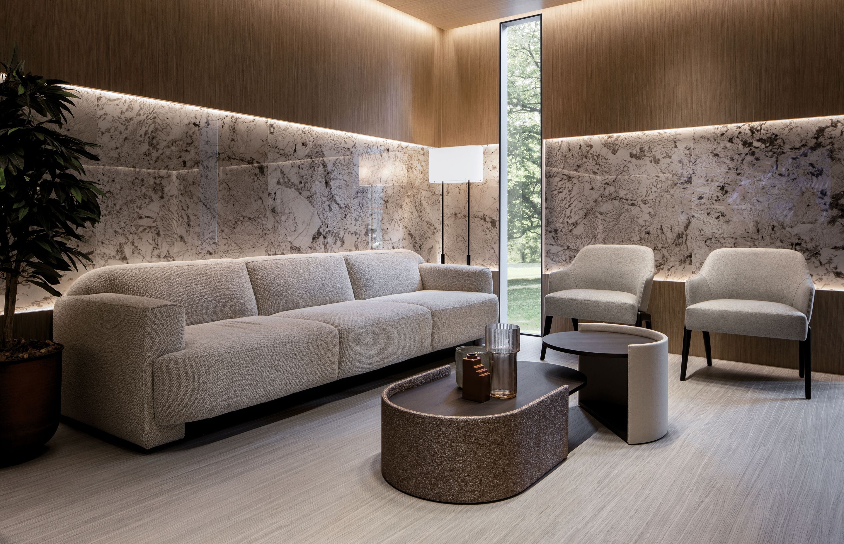 The range takes inspiration from the world of marbles and the material of wood, with clean, minimalist veining and array of colours.
