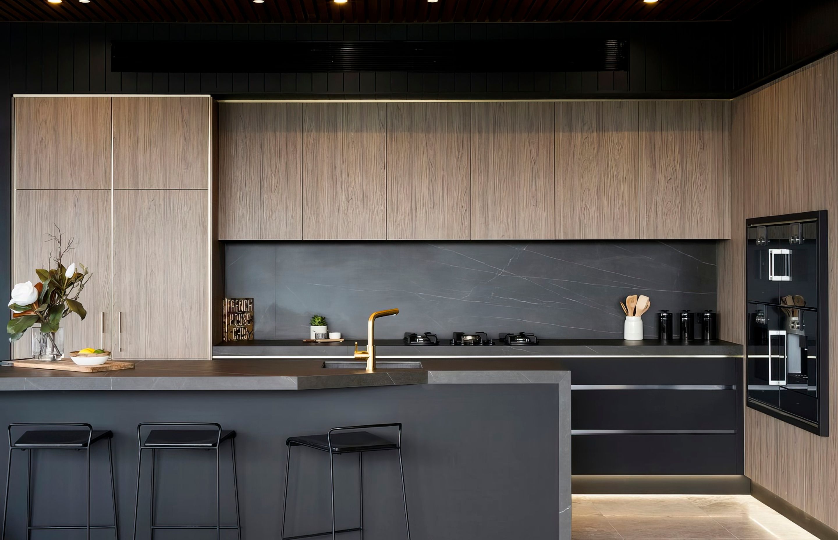 Maximum Pietra Grey Matt kitchen benchtops and splashback. Design by Cottee Parker Architects and Developed by Spyre Group