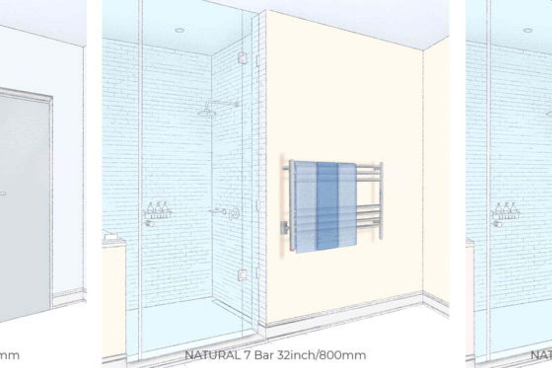 Different model heated towel rails for different spaces