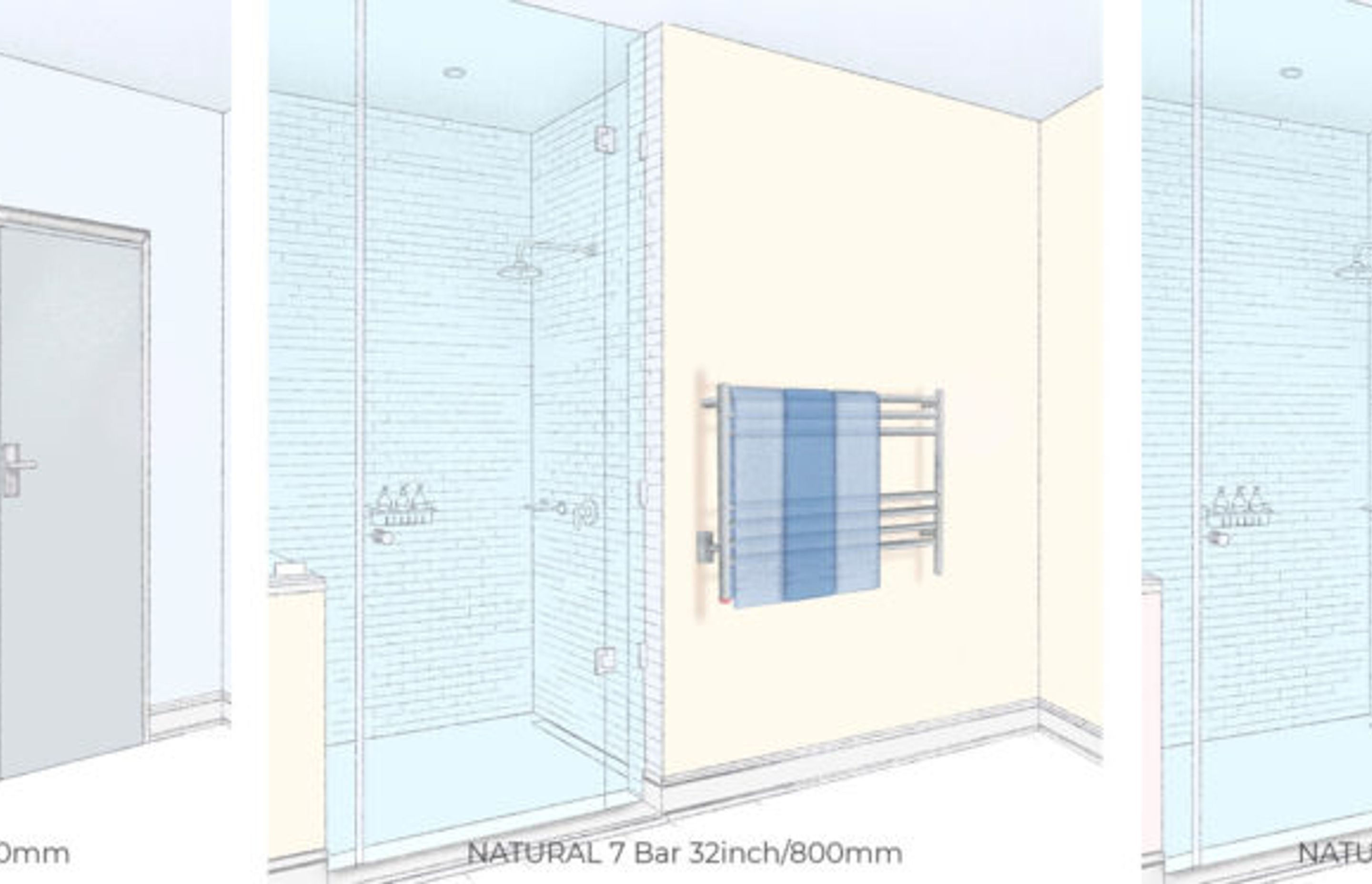 Different model heated towel rails for different spaces