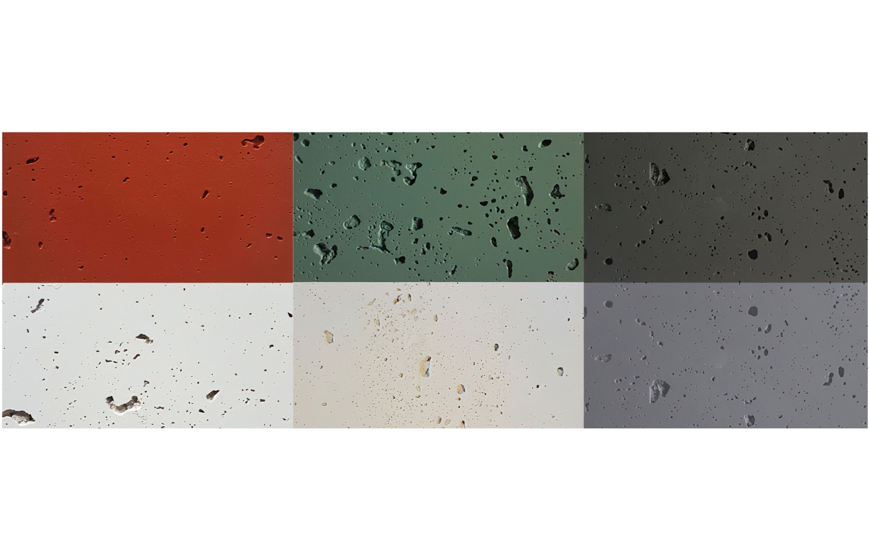 Pitted Concrete colourways: Lava lava, Bauhaus, Domino, Half-stonewashed, Ivory and Concrete