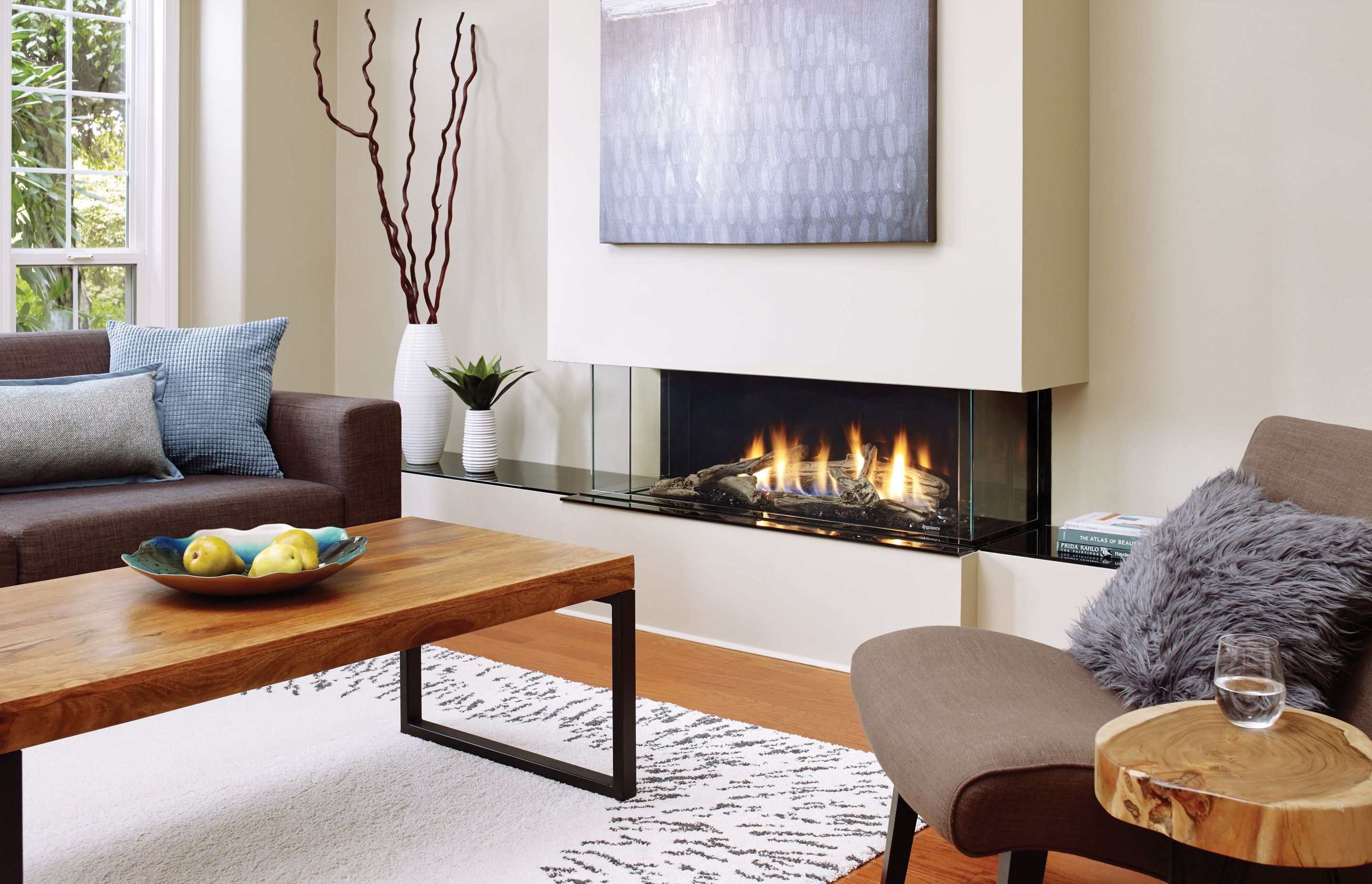 The three-sided San Francisco Bay fireplace. Part of the City Series by Regency.