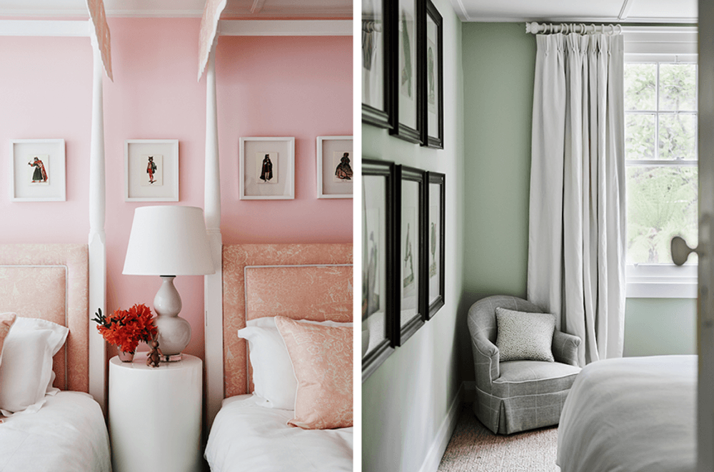 With three daughters in the family, Resene Cosmos was chosen for the girls' bedrooms. In the guest bedroom, Resene Cooled Green was chosen by the designer for a calming, reflective feel.