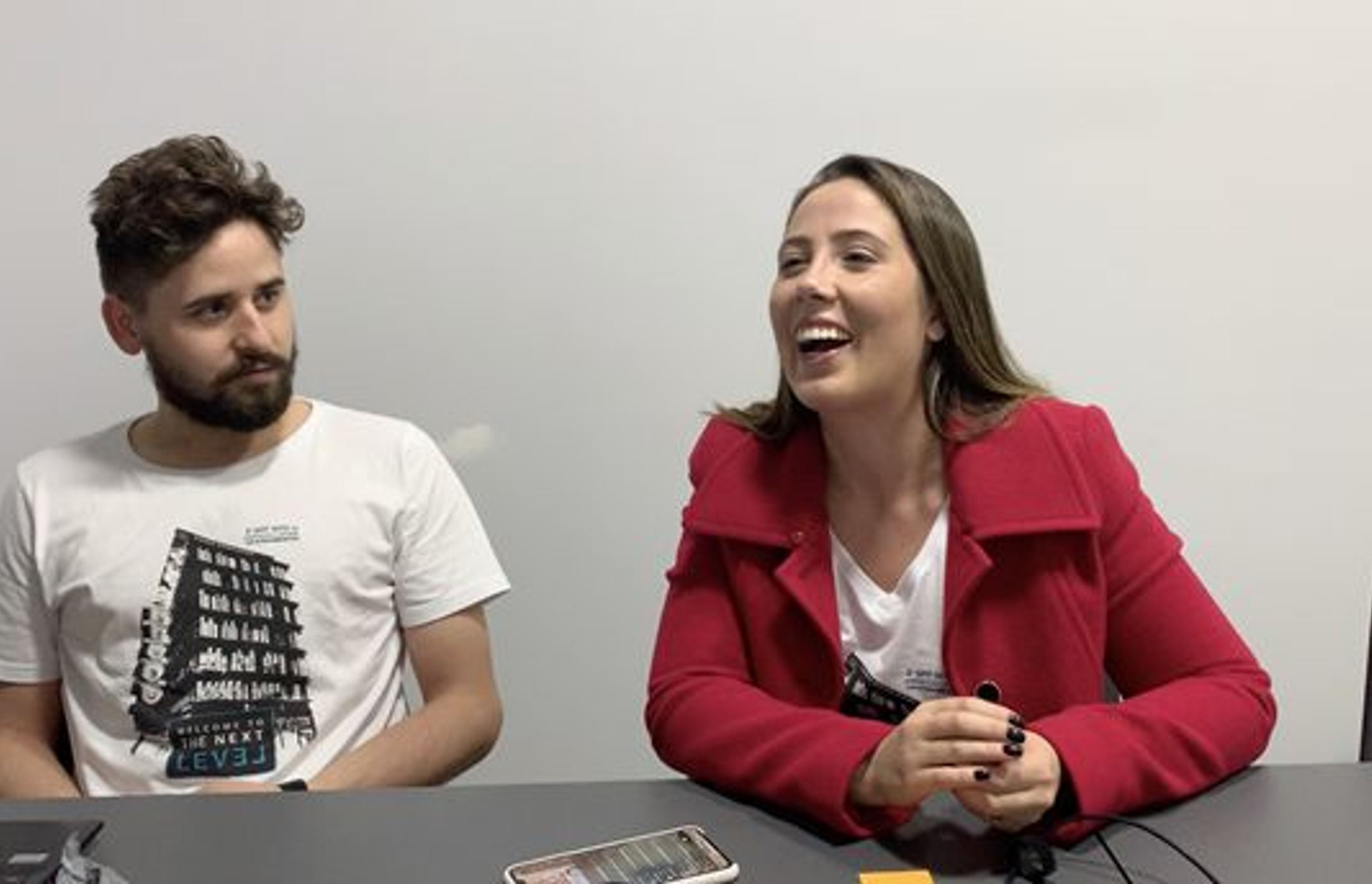 Speaking with Matheus and Claudia.
