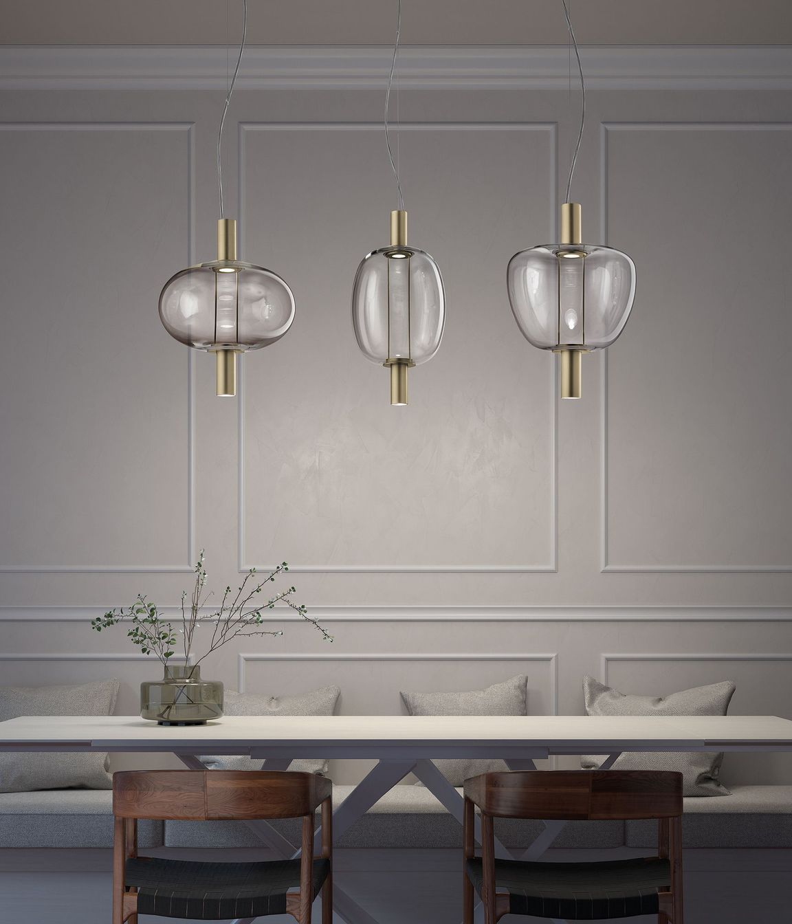 Riflesso pendants, 3 unique shapes available in 4 Murano glass colours and 2 metal colours