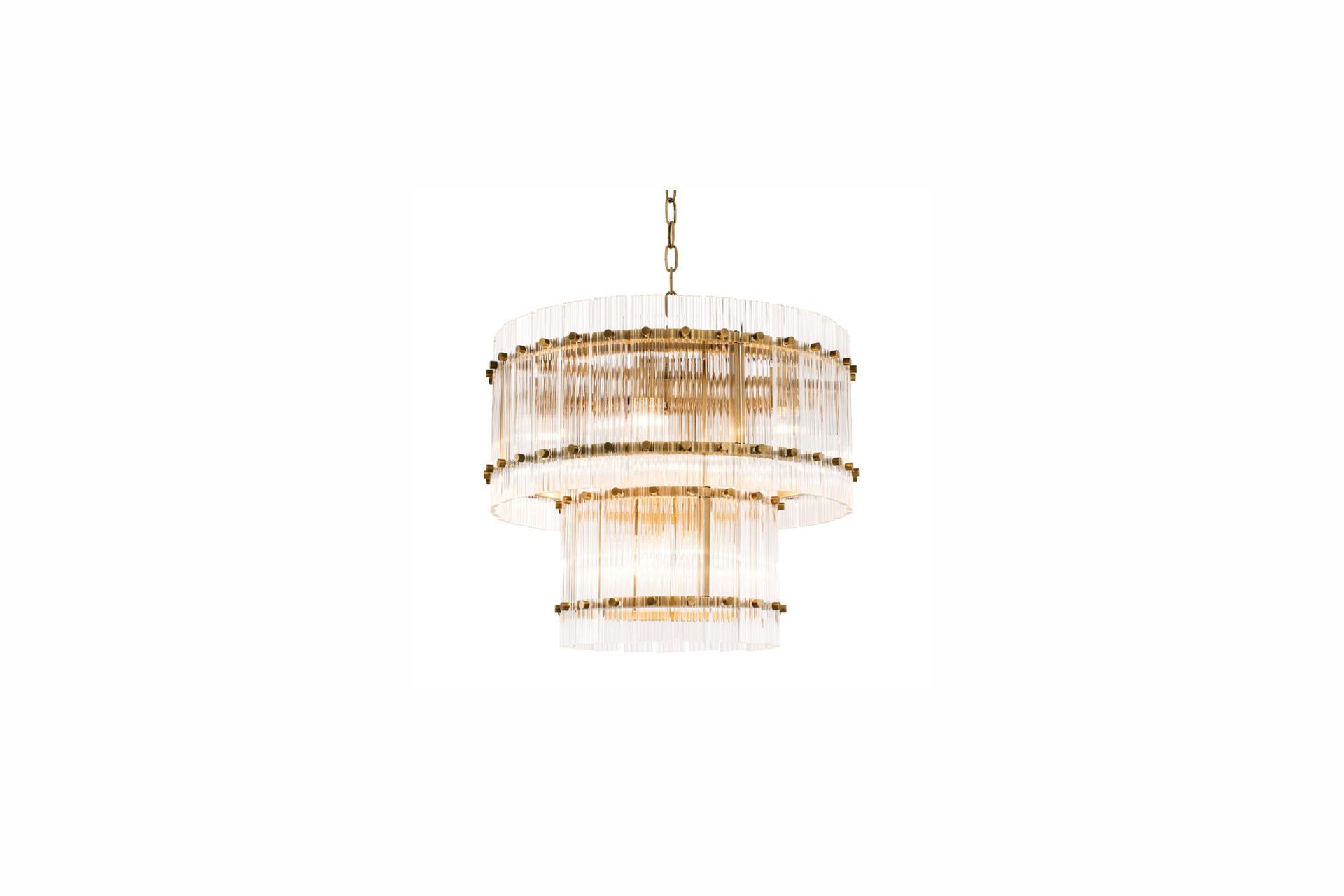Fluted glass lighting like the Ruby chandelier from TRENZSEATER can add a stunning Art Deco-style feature in your interiors,