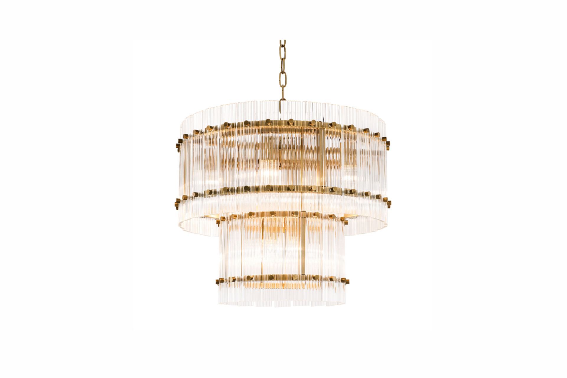 Fluted glass lighting like the Ruby chandelier from TRENZSEATER can add a stunning Art Deco-style feature in your interiors,