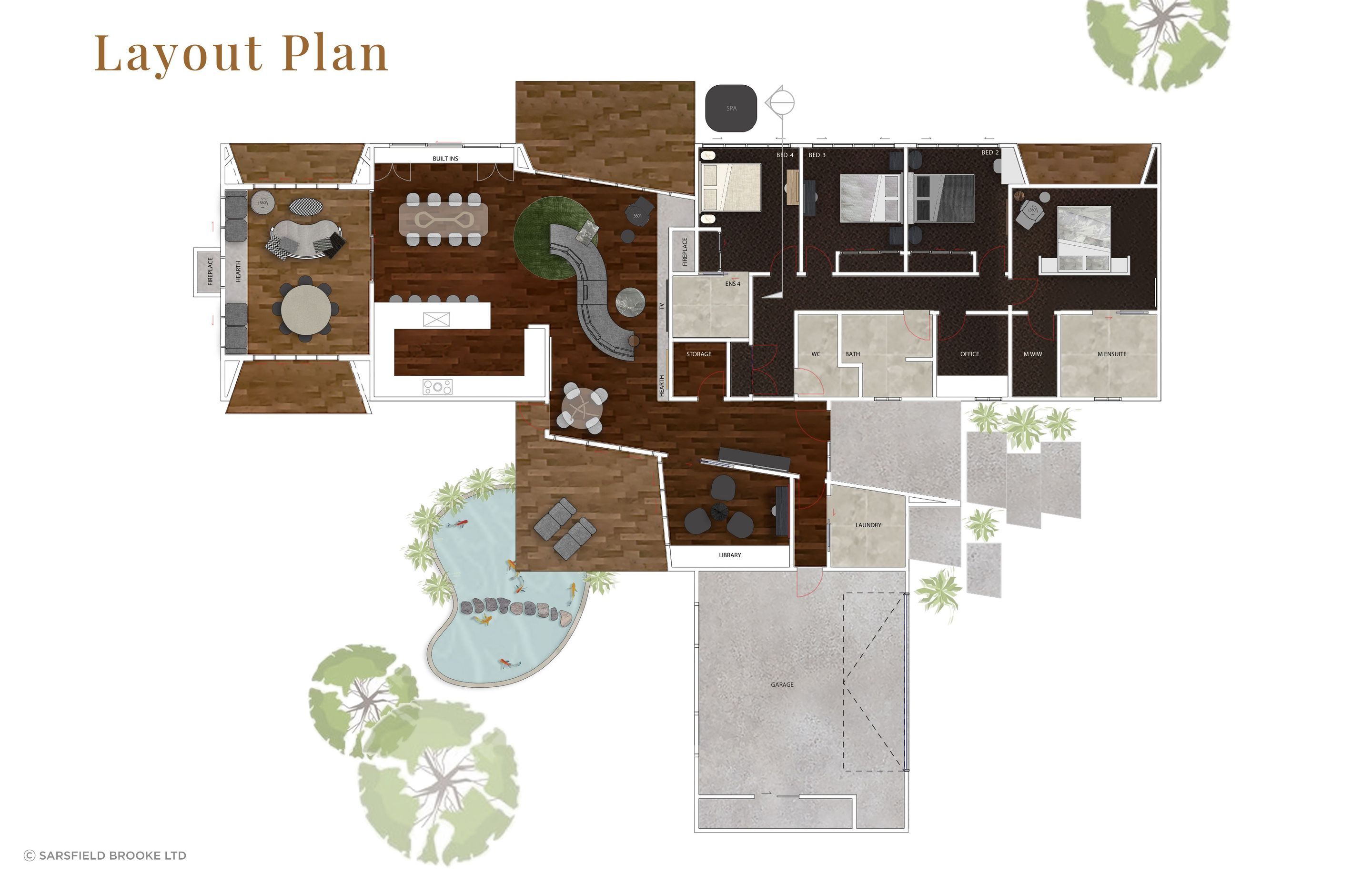 After spatial and flow planning, the team produced a layout plan to demonistrate exact and ideal placement of furniture pieces.
