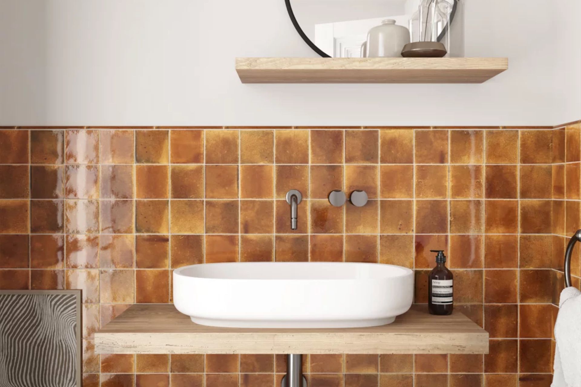 Tiles Featured: Byzantine Design's Angkor collection in the colour 'Burnt Sienna'