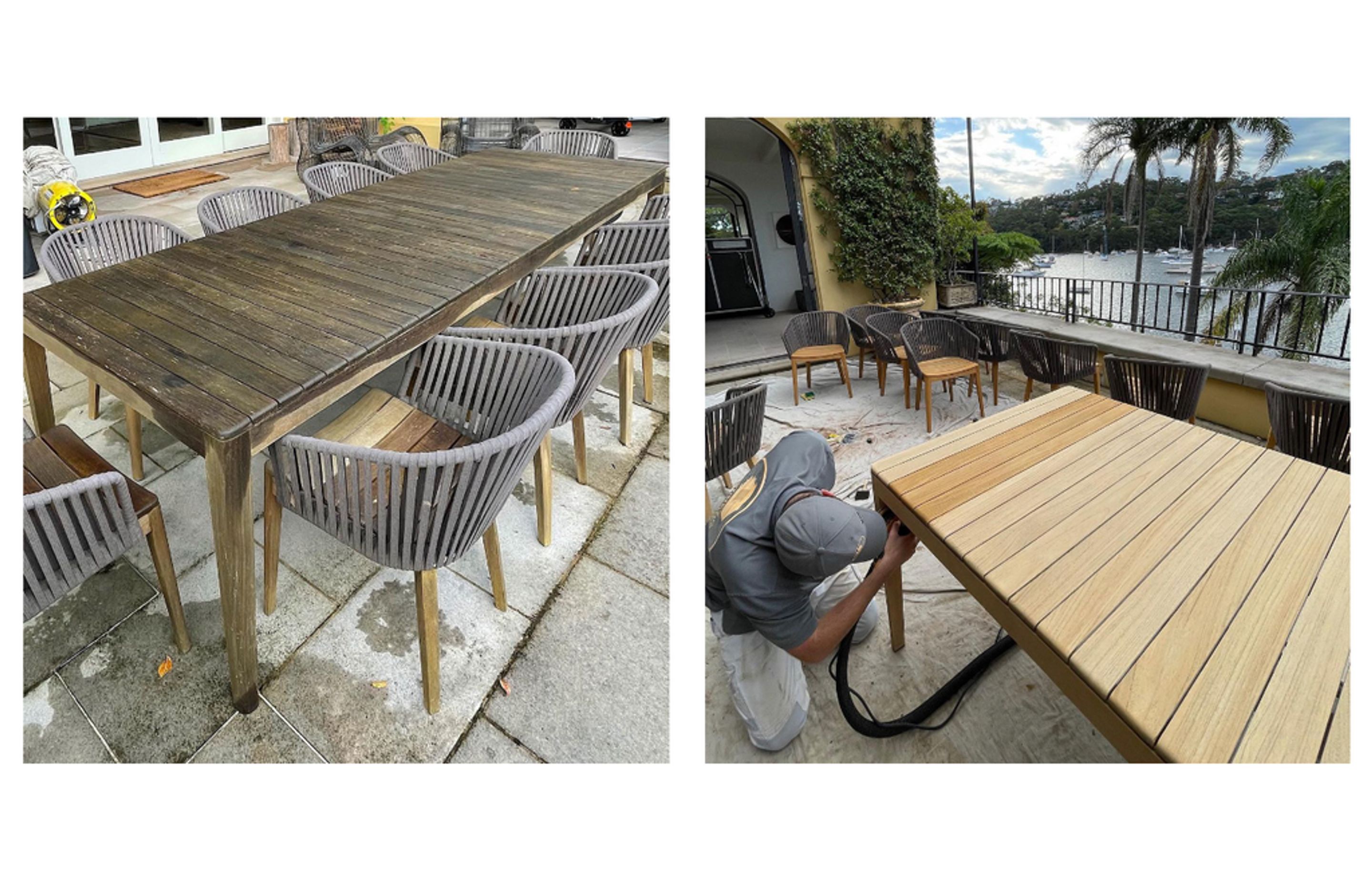 As seen above; a transformation from the team at Sydney Staining Services, featuring our Mood Armchairs and Table from Tribu. These have been beautifully restored to their former glory.