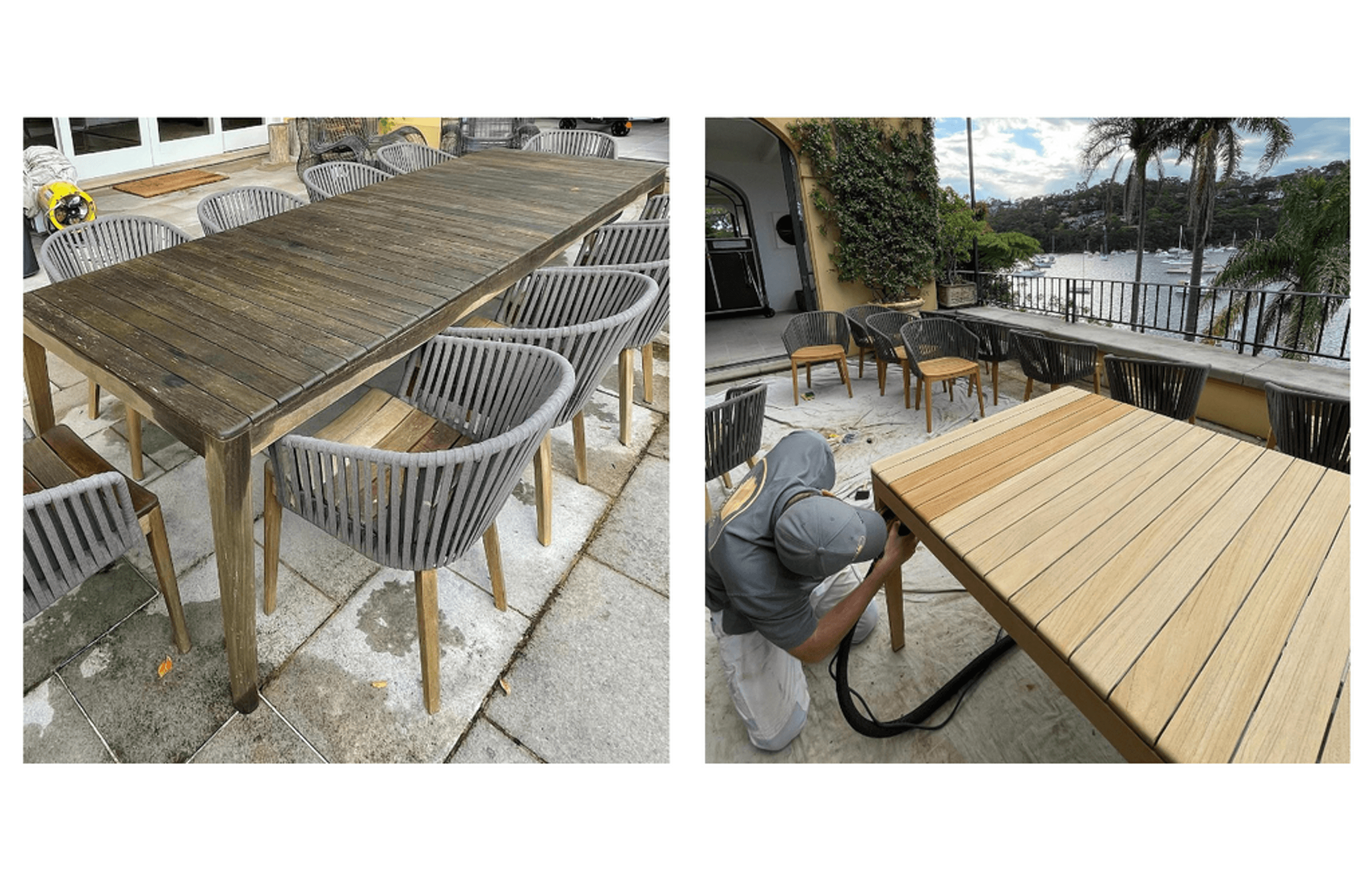As seen above; a transformation from the team at Sydney Staining Services, featuring our Mood Armchairs and Table from Tribu. These have been beautifully restored to their former glory.