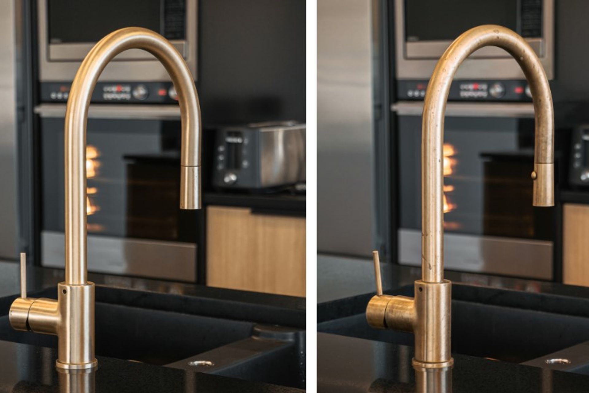Left: Organic finish when new, Right: Organic finish over time