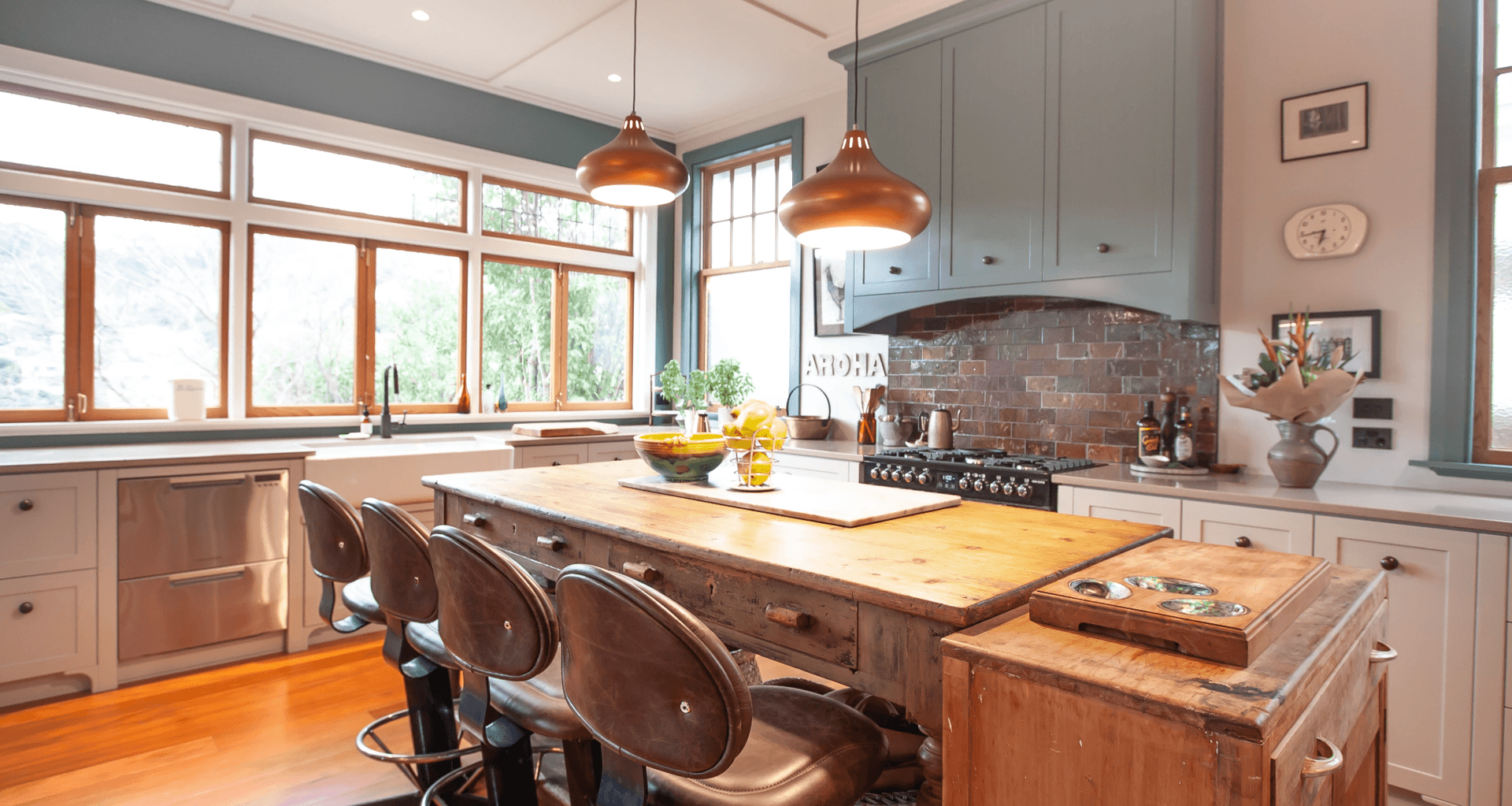Beautiful new kitchen with integration of old furniture.