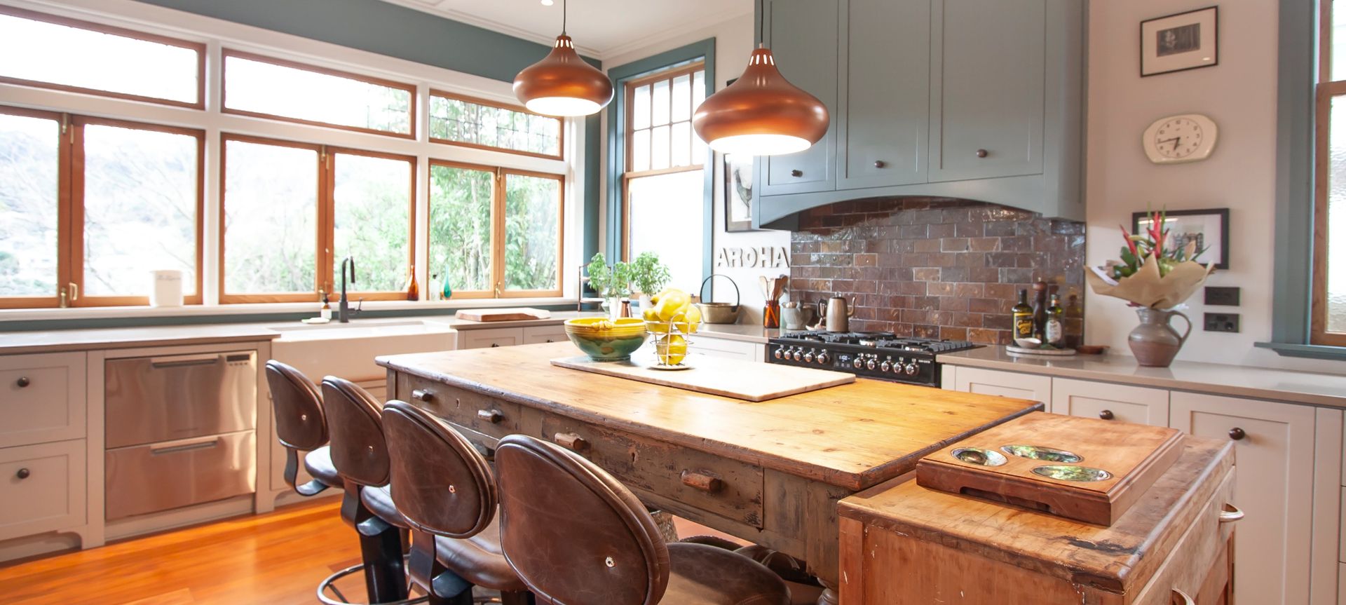 Beautiful new kitchen with integration of old furniture.