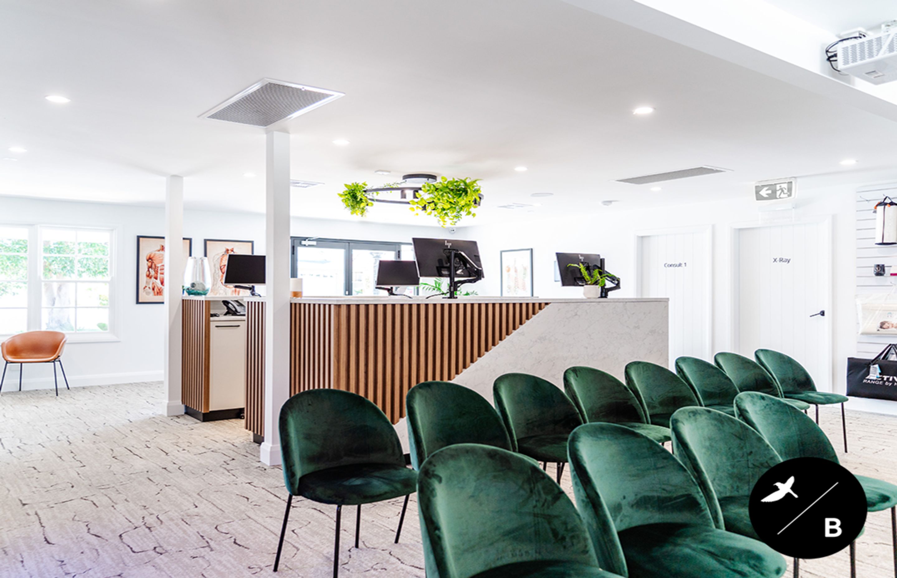 These beautiful emerald green velvet chairs are so comfortable and inviting. The perfect chairs for patients to wait in. Interior Design & Furniture Curation: Birdblack Design. Project Management: Matthew Field. Build Carpenter: Zac Forbes. Joinery Manufacturer: Mandziy’s Just Joinery. Electrician: Mick Lavery Electrical. Photography: Better Together Photography Co