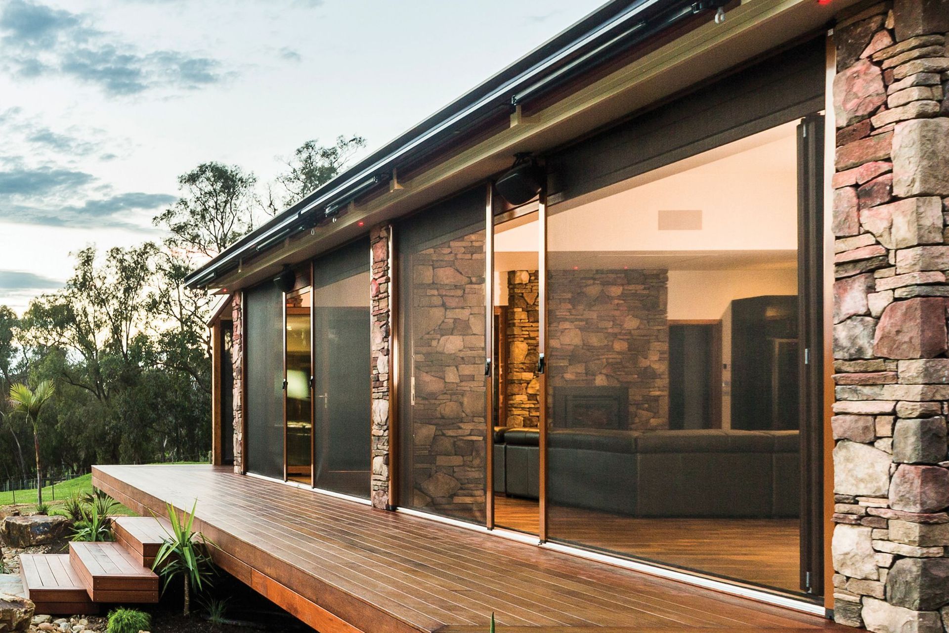 The Securo® Side Roll from Window Treatments is an innovative take on the exterior roller blind, rolling from side to side.