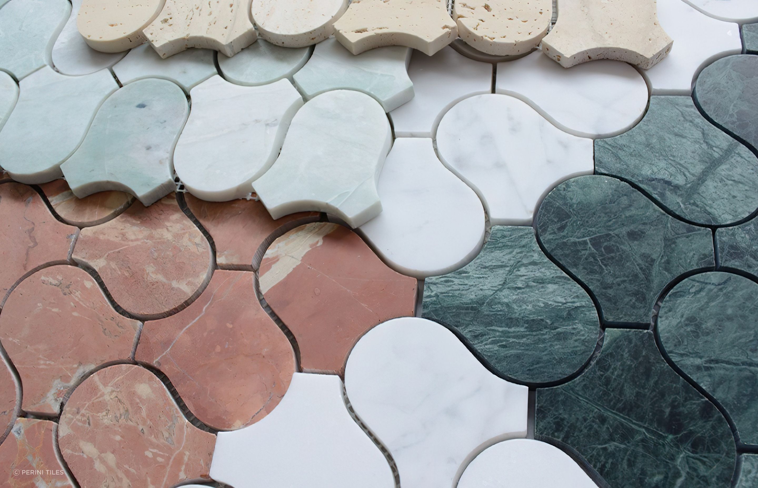 Available in a selection of different natural marble options, the Serpentine collection can be mixed and matched to create stunning contrasting patterns in the home.