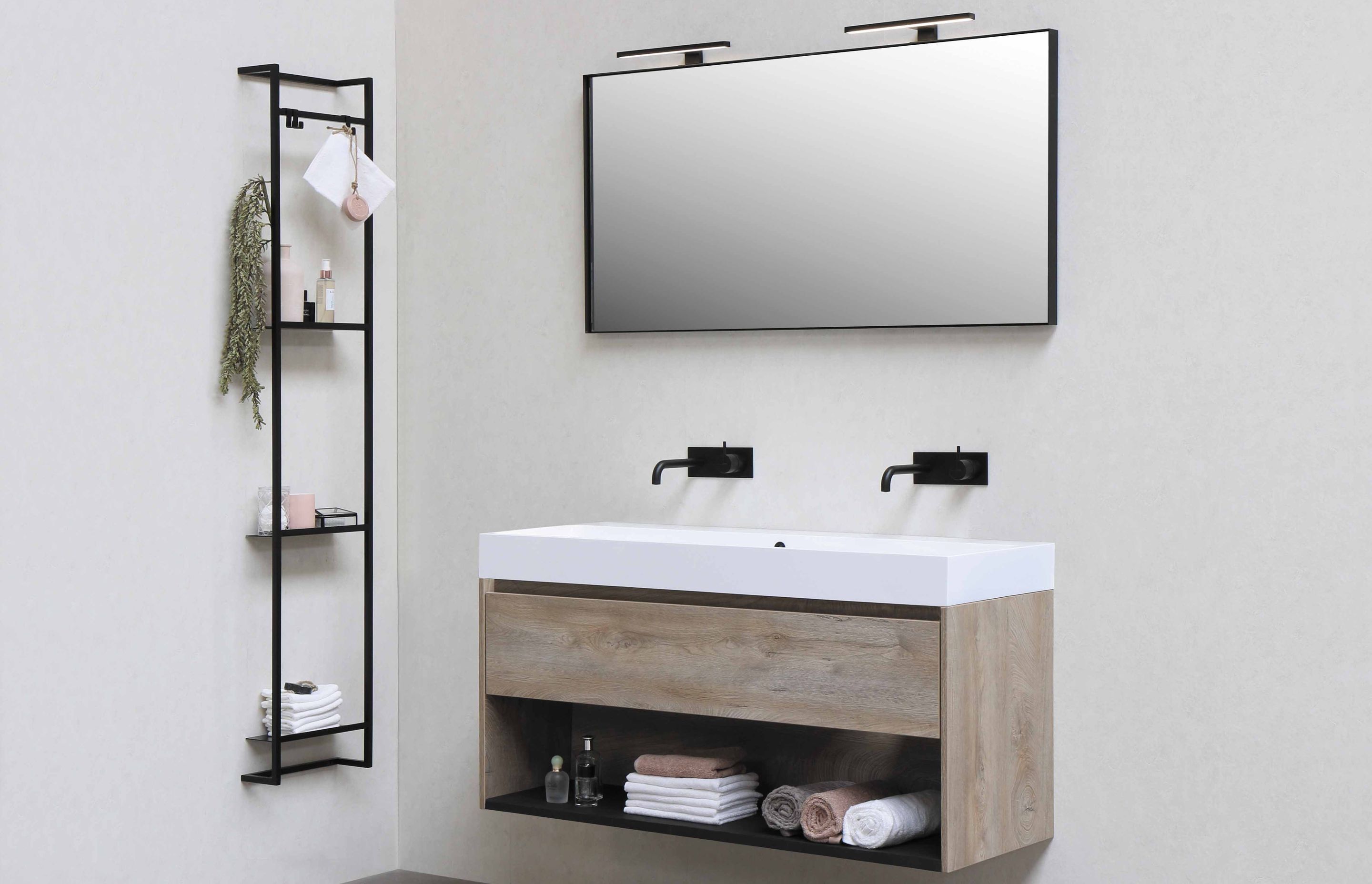 This bathroom showcases how open shelving gives a bathroom a more cleaner and uncluttered look. As long as you keep your open shelves organised and clean then installing open shelving would make a great addition to a small bathroom.