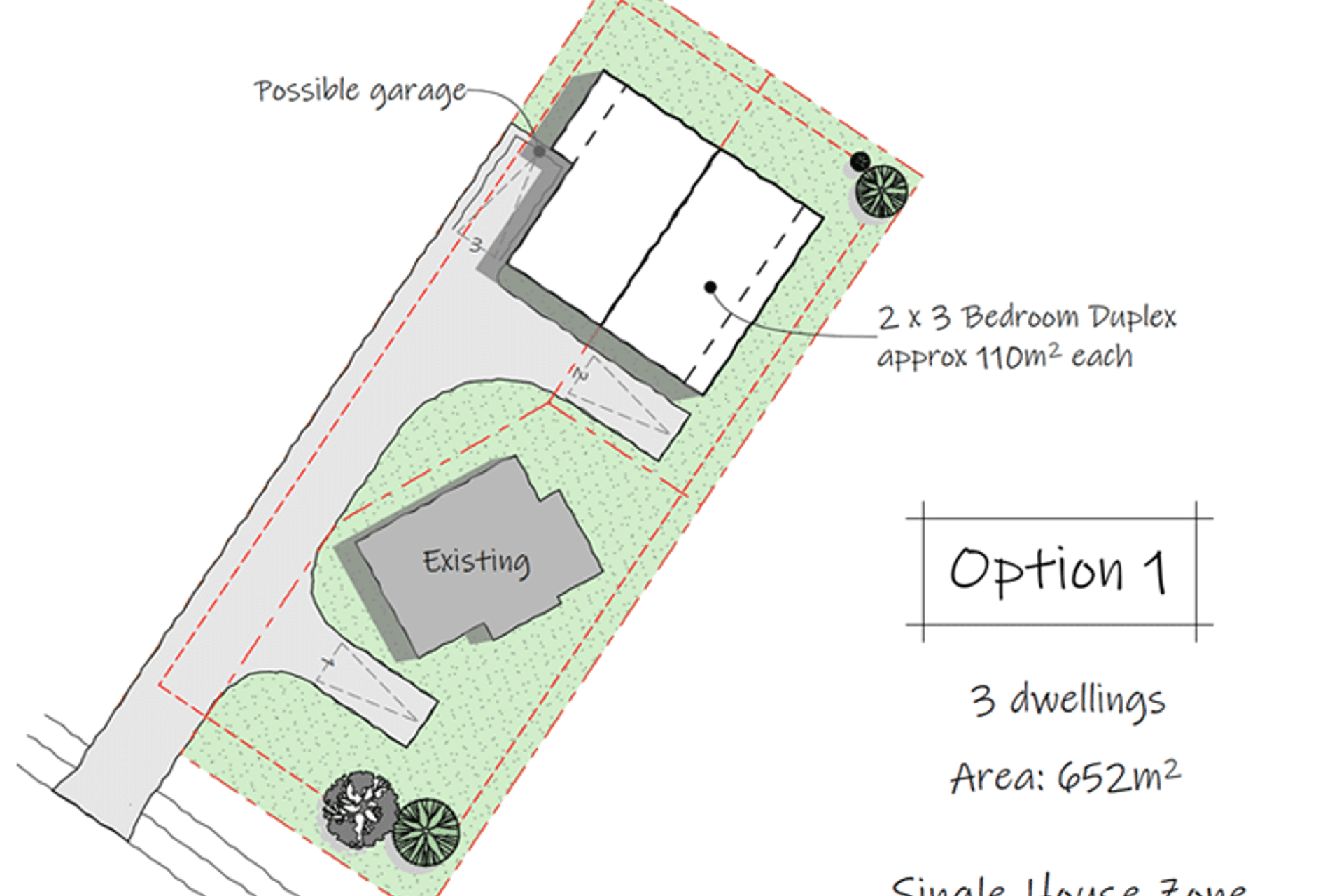 Single House Zone - Concept option of 3 dwellings
