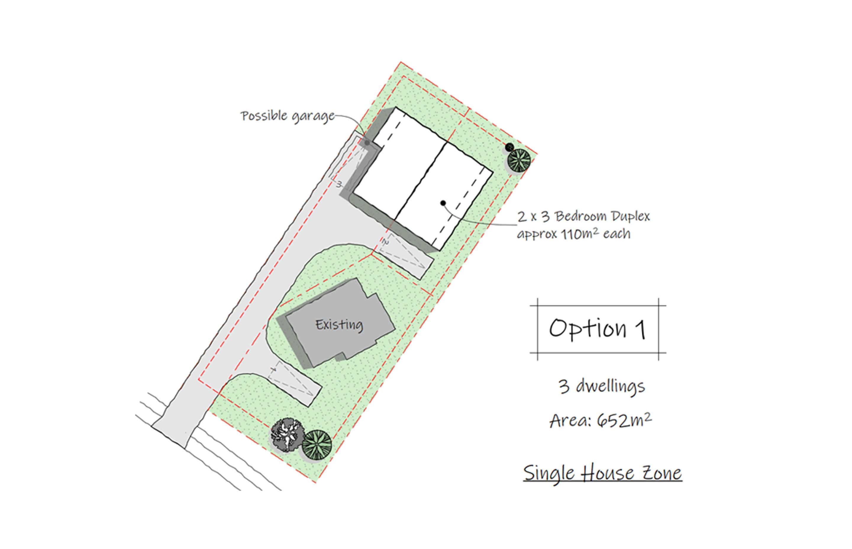 Single House Zone - Concept option of 3 dwellings