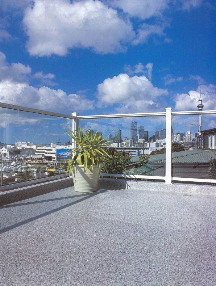 Dec-K-ing’s waterproof sheet vinyl is firstly adhered onto a substrate before its laps and flashings are heat welded to create a waterproof surface.